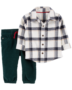 Carter's Set 2 Piezas Camisa Mangas Largas Pantalón Corderoy Cuadrille