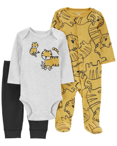 Carter´s Set 3 Piezas Osito Pijama Body Mangas Largas Pantalon Tigres