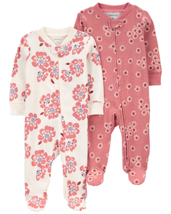 Carter´s Pack 2 Osito Pijama Algodon Cierre Floral