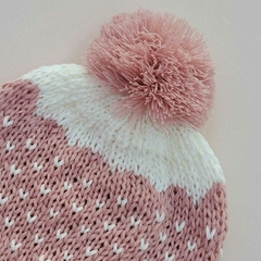 GORRO POMPON COMBINADO ROSA VIEJO Y GRIS MELANGE - comprar online