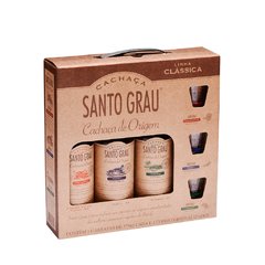 Cachaça Santo Grau Clássicas 375ml Kit + 3 copos personalizados