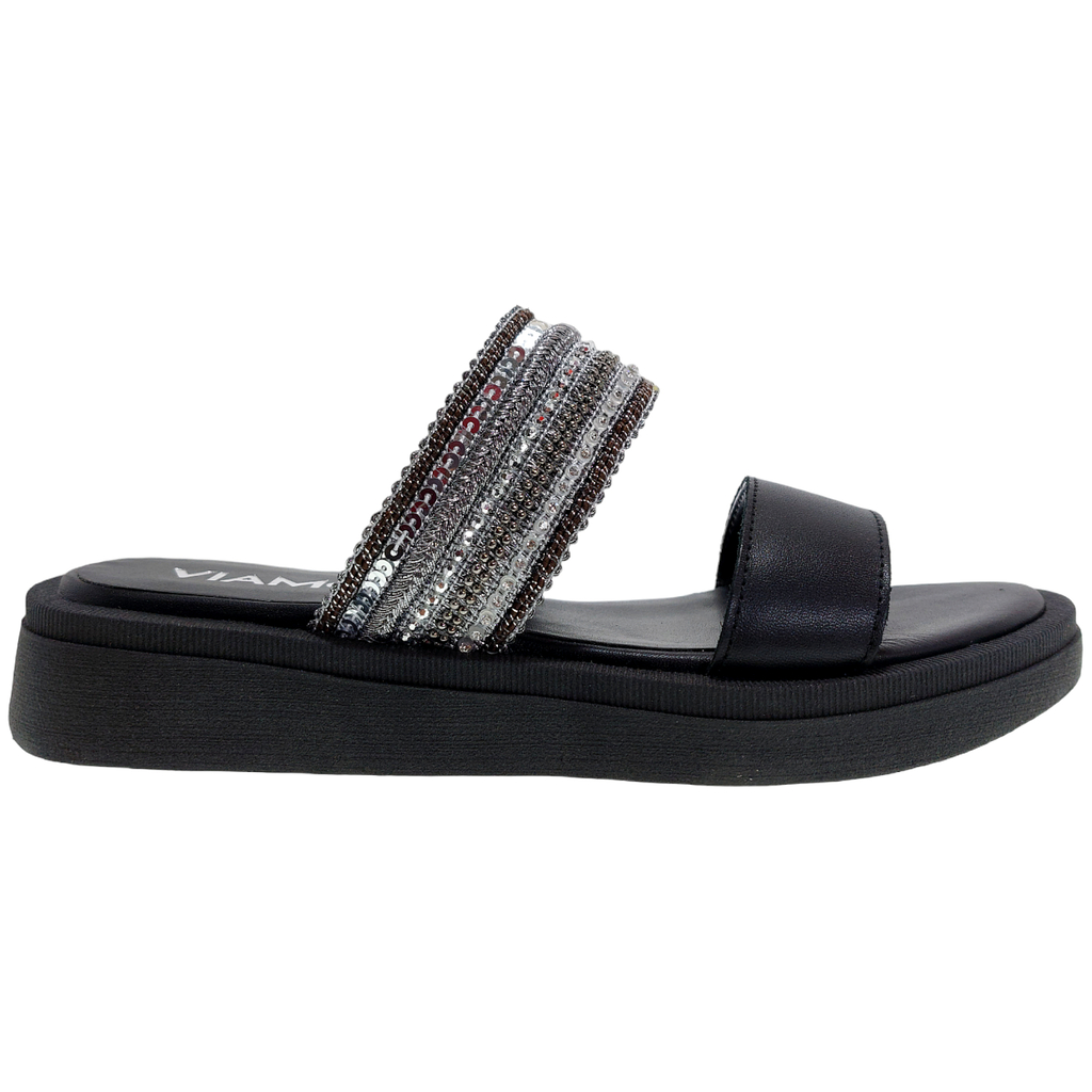 Sandalias Viamo Mujer Cuero Bajas Verano Moda Brillos Galaxi