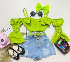 Conjunto jeans bordado tropical