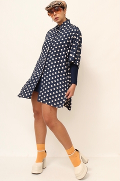 Camisa vestido marinho poa viscose - loja online