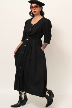 Vestido linho com viscose preto manga bufante garimpado BARCELONA na internet