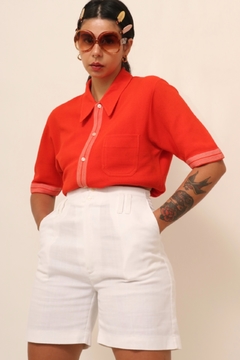 Tricot manga curta vermelha 70´s vintage