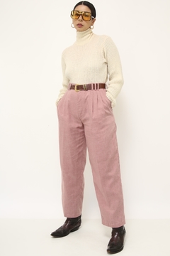 Calça cintura alta rosa linho - comprar online