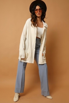 Cardigan tricot off white lã longo textura na internet