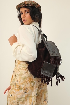 Mochila couro Western franjas vintage na internet