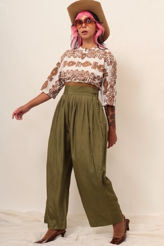 Calça verde cintura alta pantalona det marrom - loja online