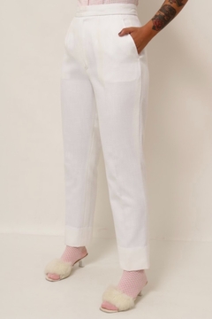 calça branca cintura alta estilo linho - comprar online