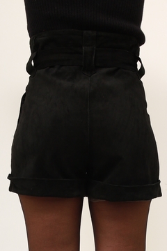 Shorts 100% couro camurça cintura alta preto