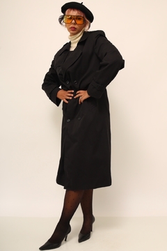 Trench coat preto classico forrado - loja online