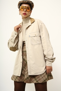 Camisa bege TNG algodão safari recorte couro - loja online