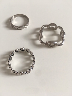 Kit três anéis corrente prata na internet