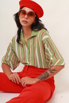 blusa tricot listras verde vintage - comprar online