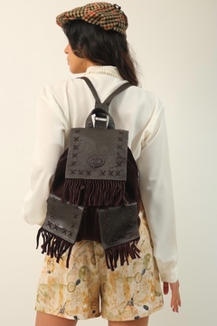 Mochila couro Western franjas vintage - loja online