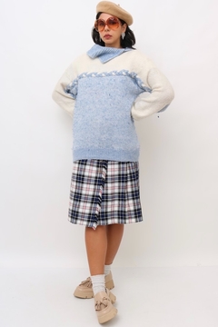 gola alta azul com off vintage tricot - comprar online