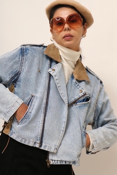 jaqueta jeans cropped amarracao couro - comprar online