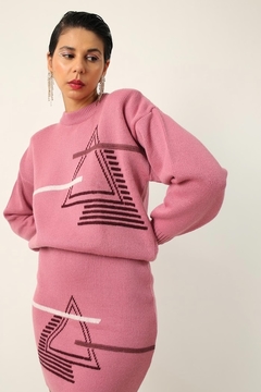 Conjunto Saia + Blusa ombreira rosa vintage - comprar online