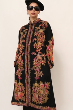 Casaco longo bordado forrado oriental flores na internet