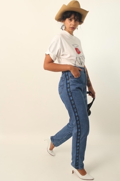 calça jeans cintura mega alta azul classica na internet