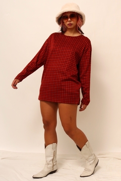Blusa manga longa estilo tricot xadrez vermelho - loja online