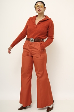 Pulover laranja vintage tranças gola V - loja online