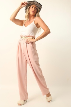 calça cintura mega alta semi pantalona rosa - loja online