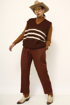 Colete marrom listras creme tricot - loja online