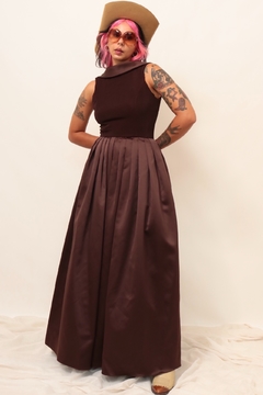 Vestido marrom longo saia vintage recorte chic - Capichó Brechó