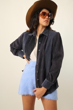 camisa veludo cotele azul vintage - comprar online