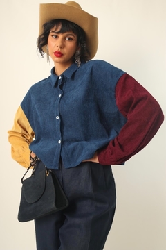 camisa cropped tricolor veludo vintage
