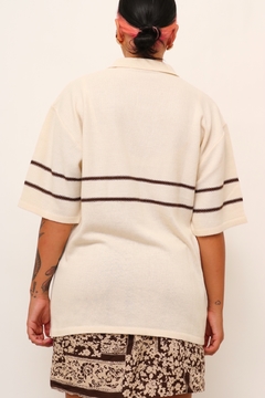 Polo tricot creme listras marrom na internet