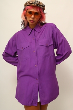 Camisa roxa viscose manga longa - loja online