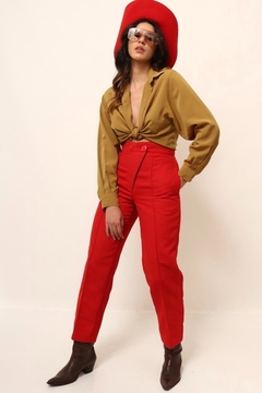 calça cintura alta alfaiataria vermelha na internet