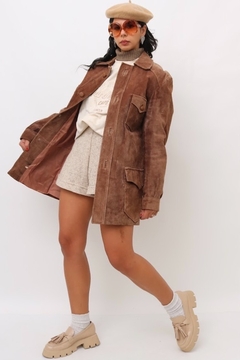 jaqueta couro camurça marrom vintage - comprar online