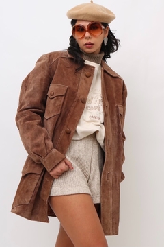 jaqueta couro camurça marrom vintage - loja online