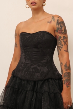 Corselet preto amarração vintage flores - Capichó Brechó