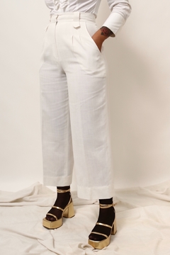 Calça branca puro linho bag cintura mega alta - comprar online