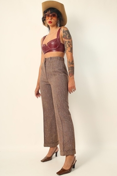 Calça marrom tecido semi flare vintage - loja online