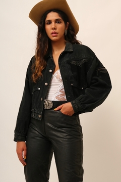 jaqueta jeans cropped preta - comprar online