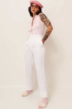 calça branca cintura alta estilo linho - comprar online