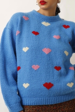 Pulover azul de coração vintage - comprar online