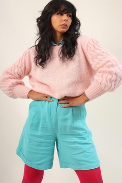 tricot manga bufante rosa textura