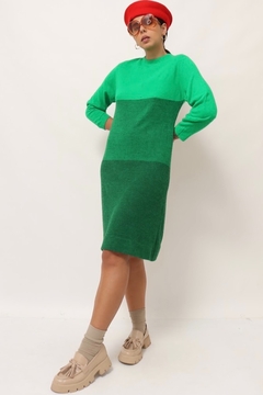 vestido verde bicolor midi manga 3/4 na internet