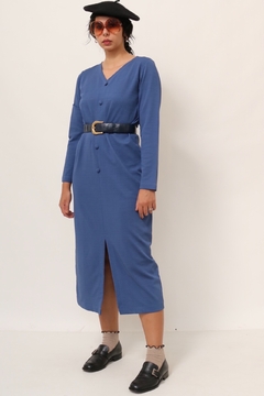 Imagem do Vestido azul classico fenda frente botões