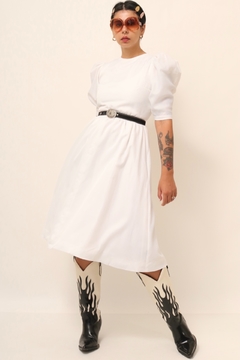 Vestido branco manga bufante rodado vintage 60´s - Capichó Brechó