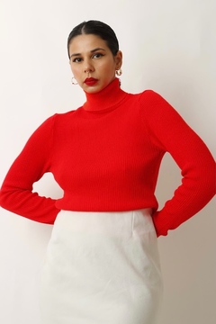 Imagem do tricot vermelho gola alta justo vintage