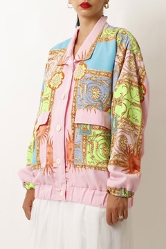 Jaqueta rosa forrada estampa lenço